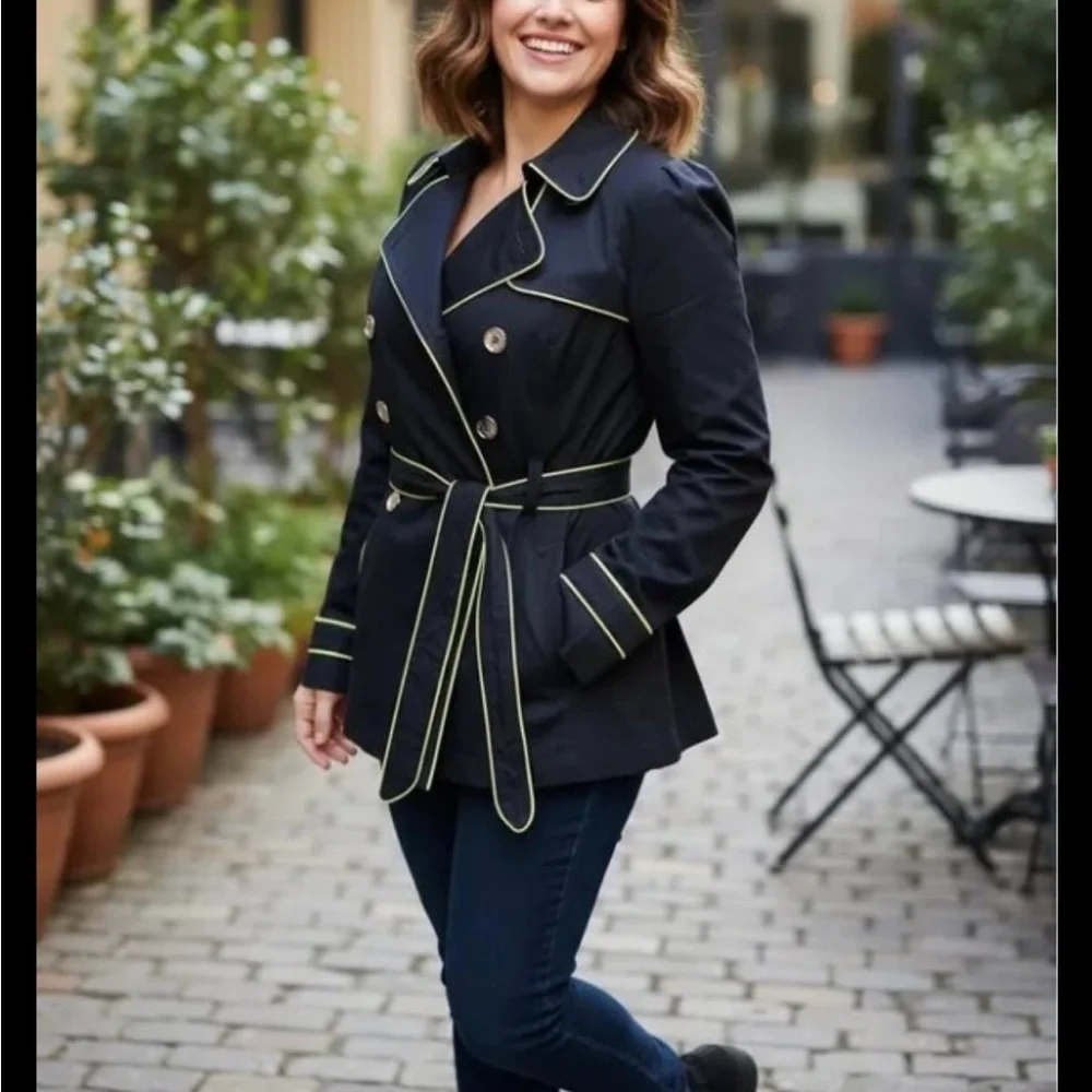 Laundry by Design Navy Trench Coat with Lime Accents